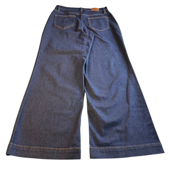 Lands End Women High Rise Wide Leg Trouser Jean Dark Indigo Blue Size 10 Stretch - Picture 4 of 16